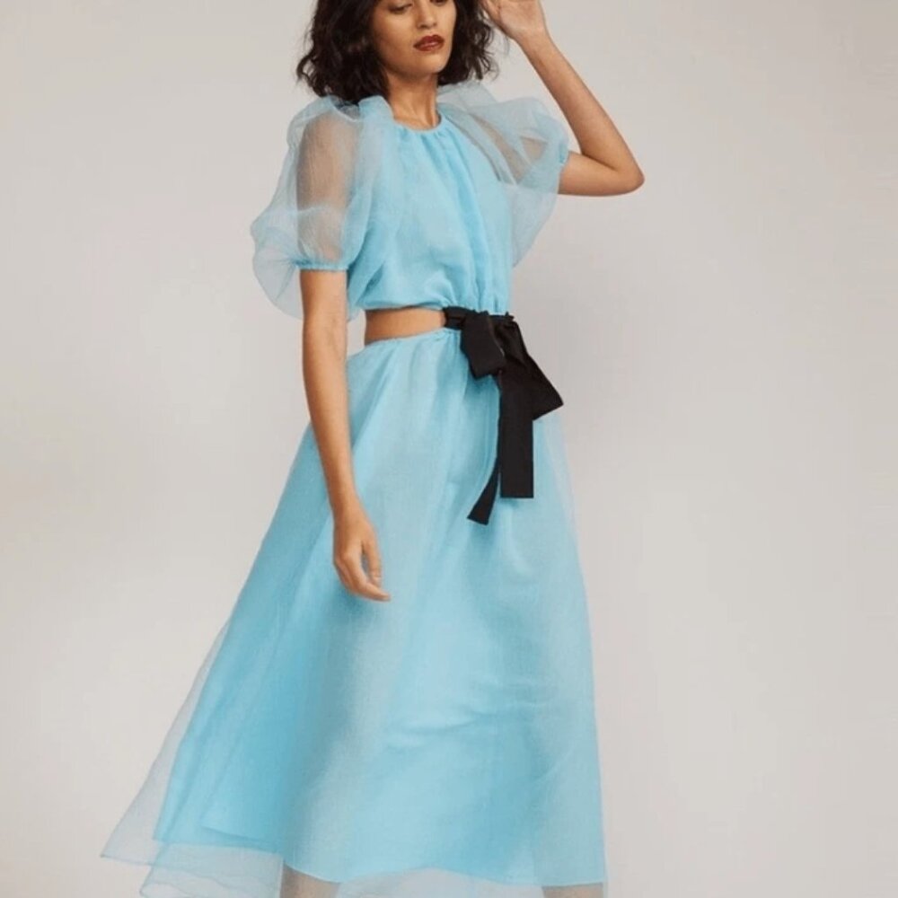 NWOT Cynthia Rowley Clara 2021Prefall Collection Midi Blue Dress Organza S $450